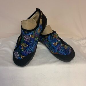 Barerun House Shoes Plush lined Adjustable Non-Slip Wide Toe Box Multi Blue